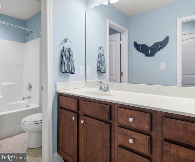 full bath featuring toilet, shower / tub combination, and vanity