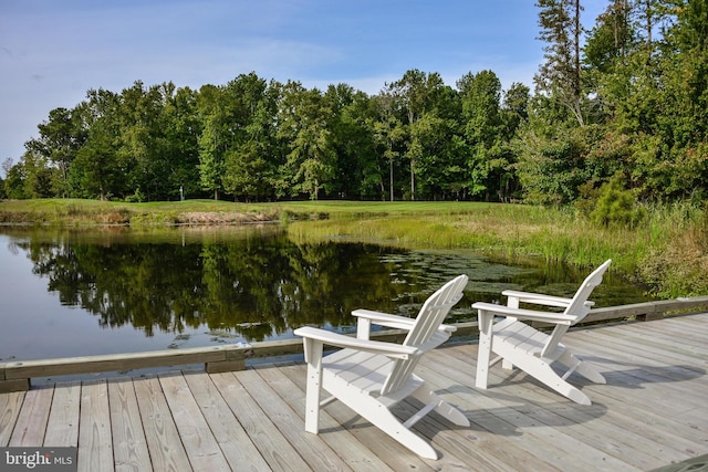 view of dock featuring a water view