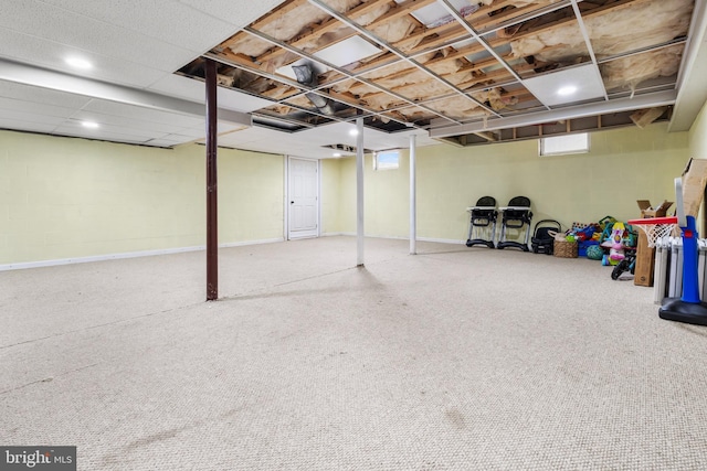 basement featuring concrete block wall