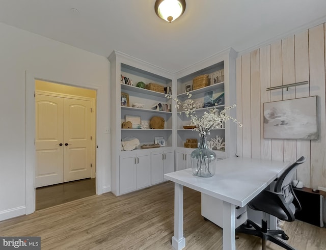 office area with light wood-type flooring