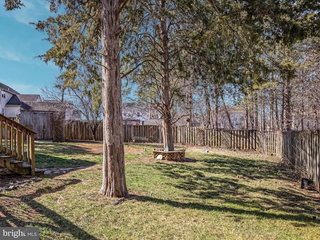 view of yard with a fenced backyard