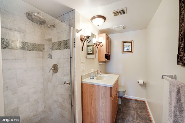 bathroom with tile patterned floors, visible vents, and a shower stall