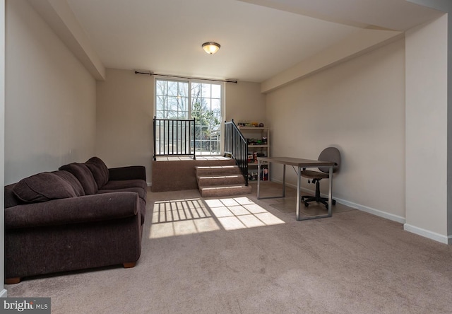 sitting room with baseboards and carpet