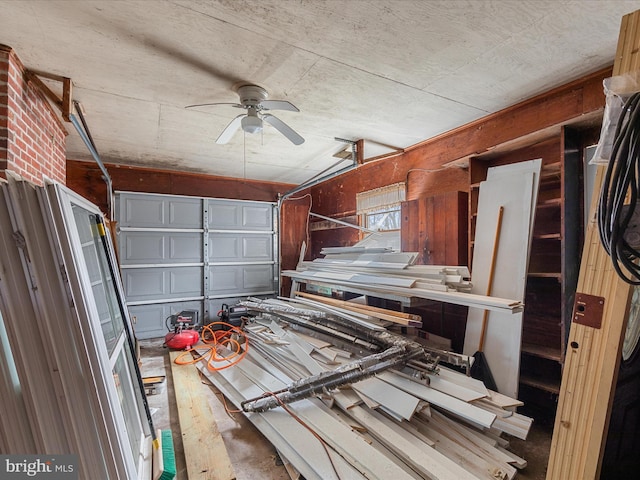 garage with ceiling fan