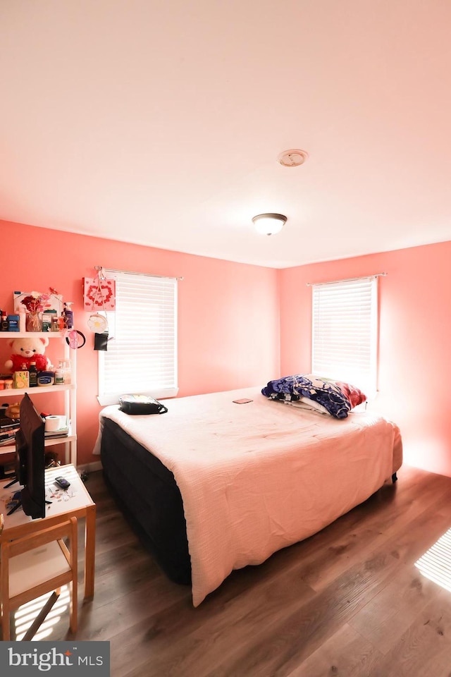 bedroom featuring multiple windows and wood finished floors