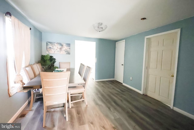 dining room featuring wood finished floors and baseboards