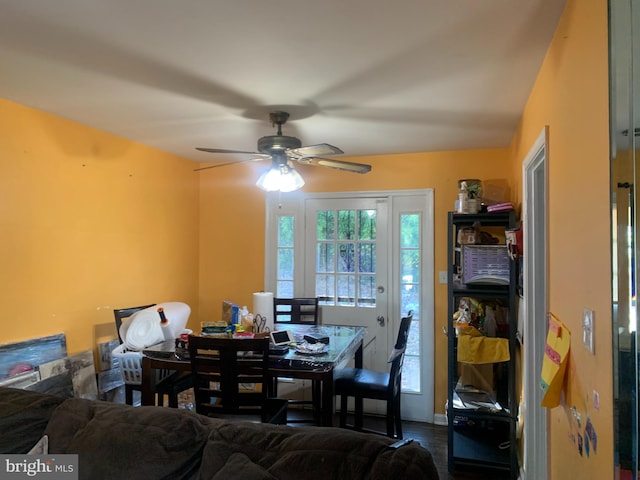 dining space with plenty of natural light and ceiling fan