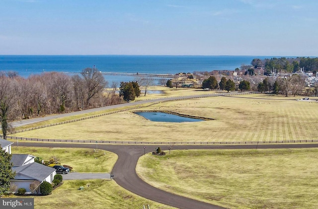 aerial view featuring a water view