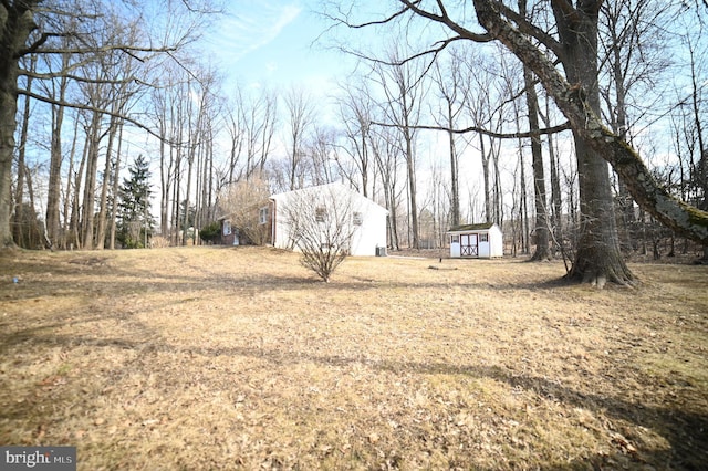 view of yard with a shed and an outdoor structure