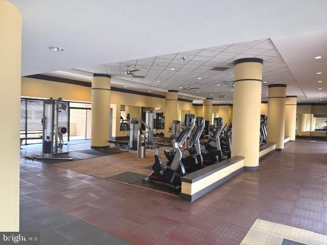 gym with recessed lighting