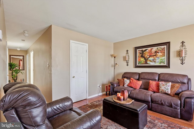 living area featuring wood finished floors and baseboards