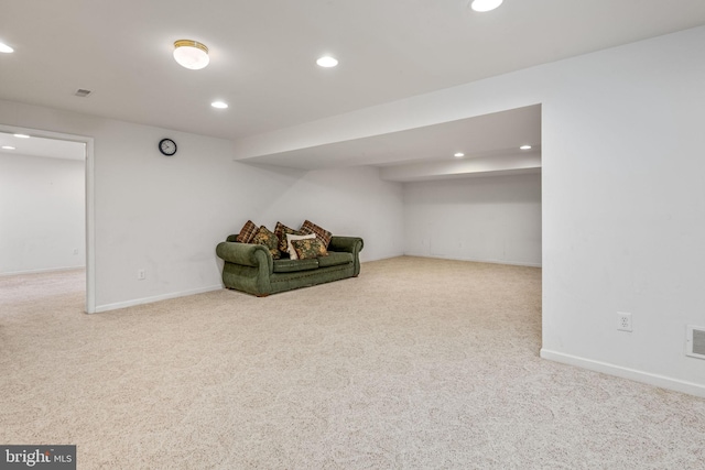 sitting room with visible vents, recessed lighting, baseboards, and carpet floors