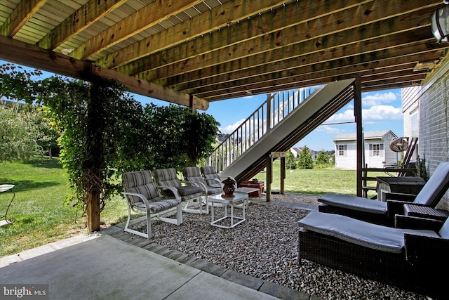 view of patio with stairway