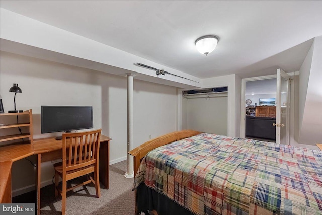 bedroom with a closet and carpet