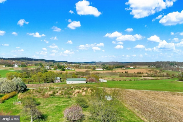 birds eye view of property featuring a rural view