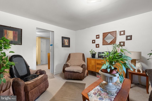 living room with light colored carpet