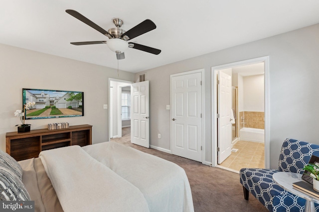 6603 Netties Ln Unit 1706, Alexandria, VA 22315 - bedroom featuring carpet flooring, ensuite bathroom, baseboards, and ceiling fan