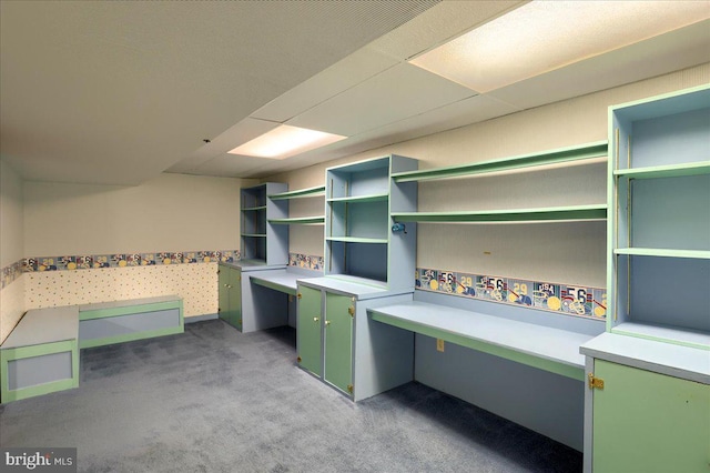 unfurnished office with a paneled ceiling and light colored carpet