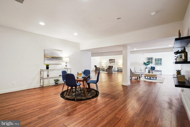 sitting room featuring recessed lighting, baseboards, and wood finished floors