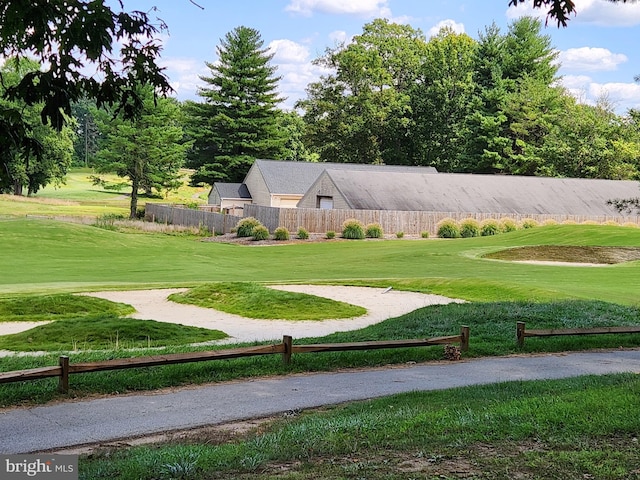 surrounding community featuring a lawn and fence