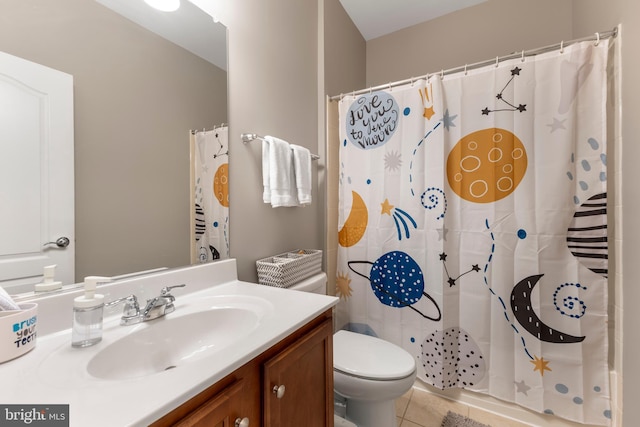 12831 Clarksburg Square Rd, Clarksburg, MD 20871 - full bathroom with toilet, vanity, curtained shower, and tile patterned flooring