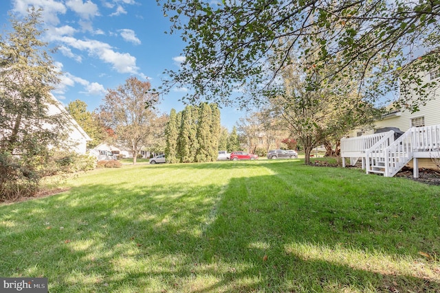 view of yard featuring a wooden deck