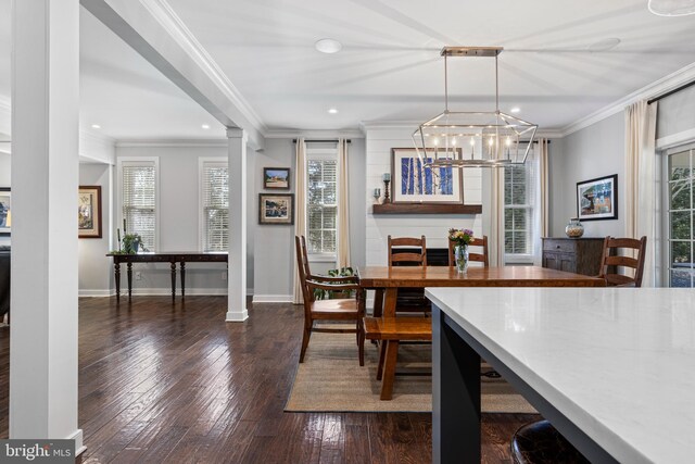 631 Monument Ave, Malvern, PA 19355 - dining space with dark wood-style floors, recessed lighting, baseboards, and ornamental molding