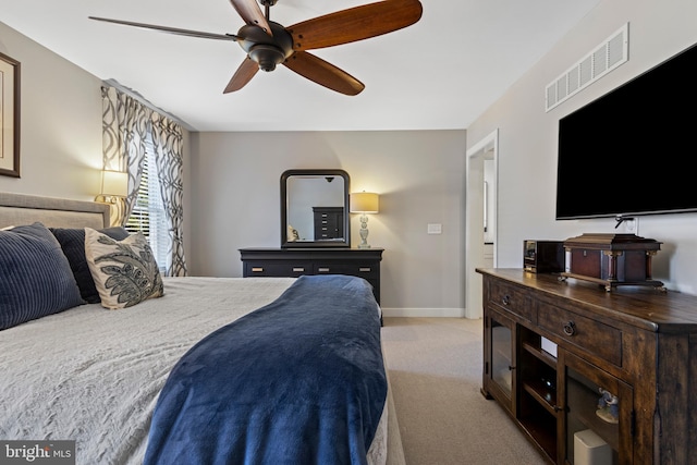 631 Monument Ave, Malvern, PA 19355 - bedroom with a ceiling fan, light colored carpet, visible vents, and baseboards