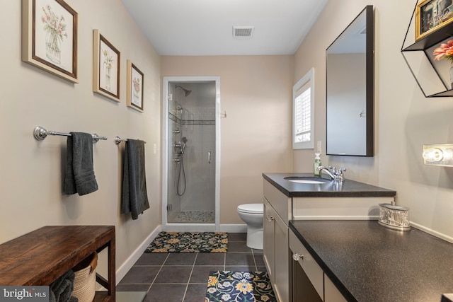 631 Monument Ave, Malvern, PA 19355 - full bathroom with visible vents, toilet, tiled shower, tile patterned floors, and vanity