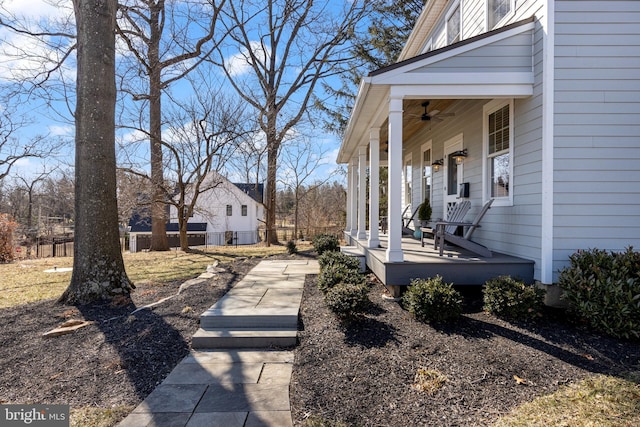 631 Monument Ave, Malvern, PA 19355 - view of yard with a porch, a ceiling fan, and fence