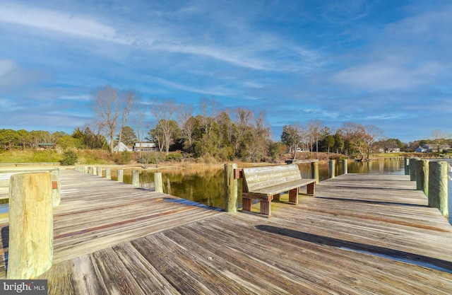 view of dock featuring a water view