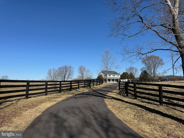 view of road with a rural view and driveway