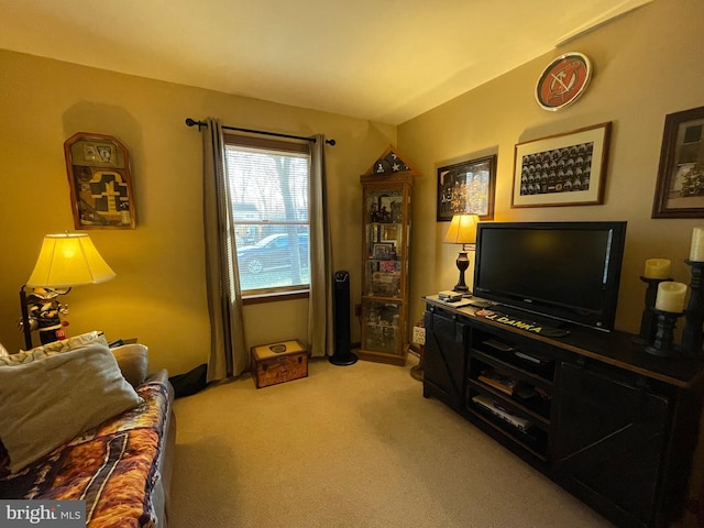 living area with light carpet