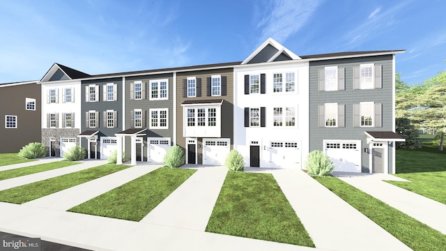 townhome / multi-family property with a front lawn