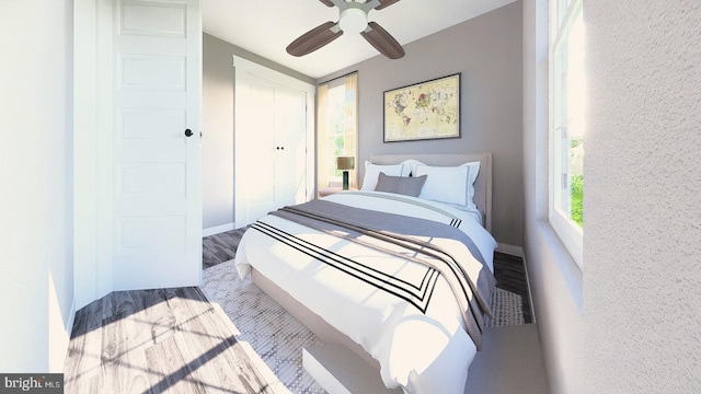 bedroom with a closet and ceiling fan