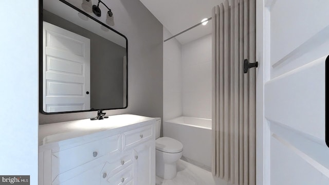 bathroom with vanity, bathing tub / shower combination, and toilet