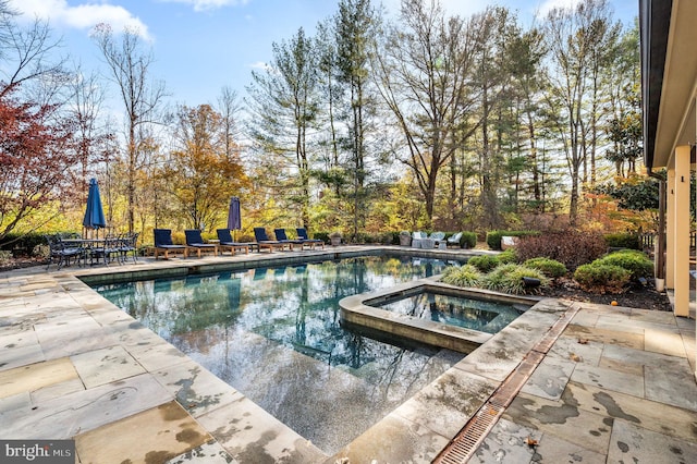 view of pool featuring a patio area and a pool with connected hot tub