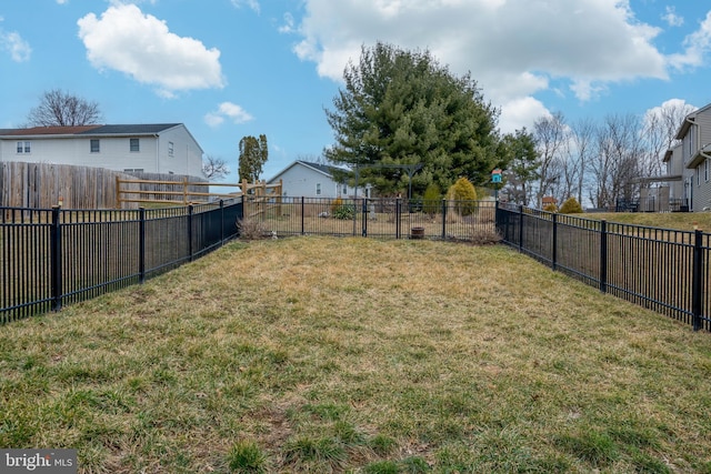 view of yard with a fenced backyard