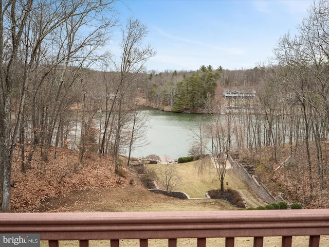 water view featuring a wooded view