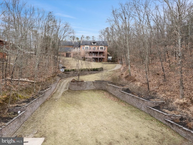 view of yard featuring a wooden deck