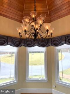 details featuring baseboards and an inviting chandelier