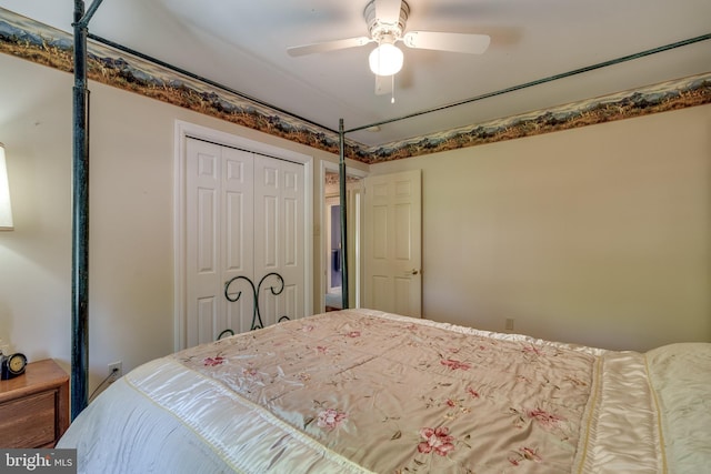 bedroom with a closet and ceiling fan