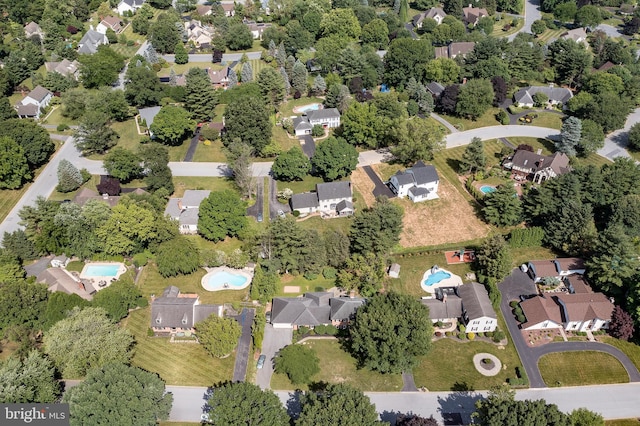 birds eye view of property with a residential view