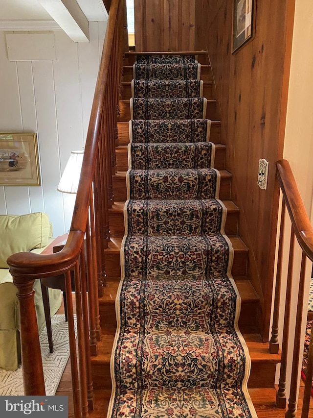 stairway with wood finished floors