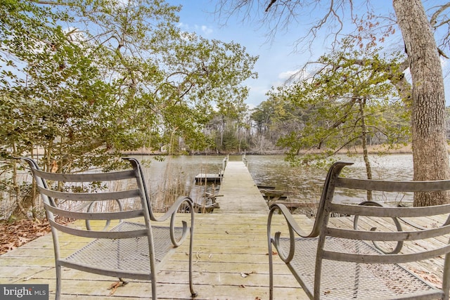 view of dock with a water view