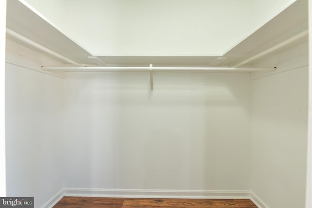 walk in closet with wood finished floors