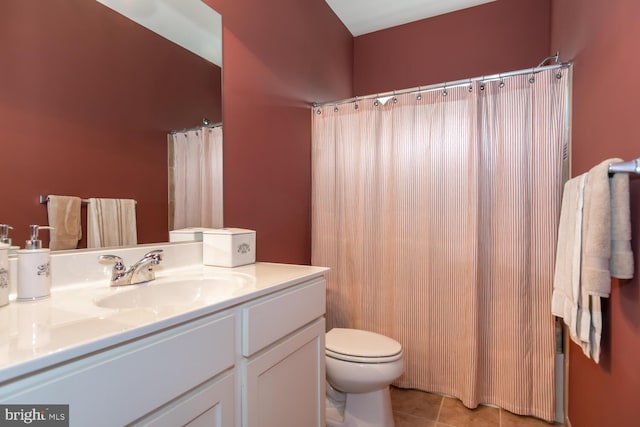 bathroom with tile patterned flooring, toilet, and vanity