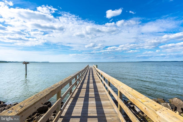 view of dock with a water view