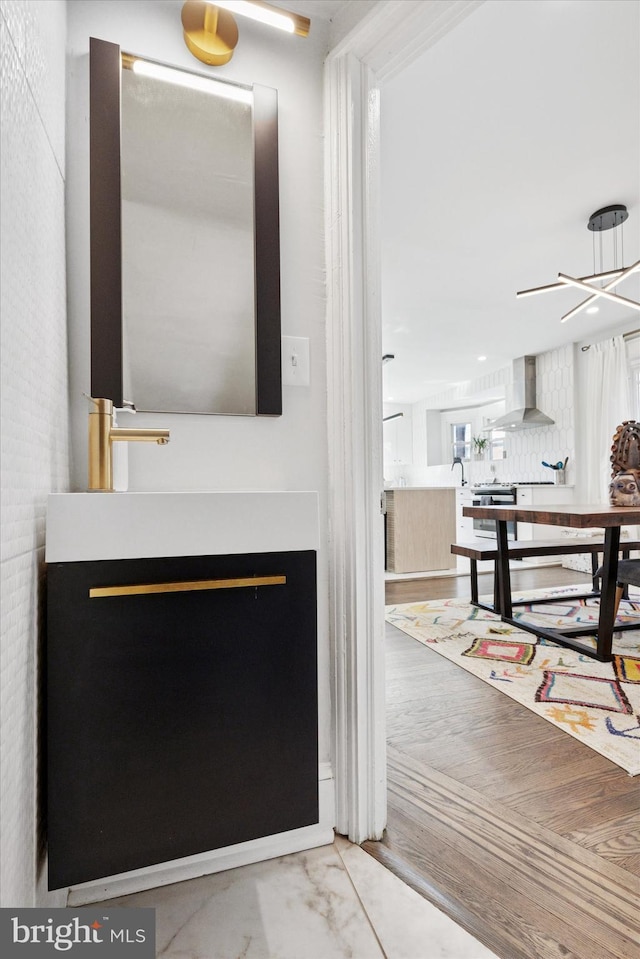 interior space featuring marble finish floor