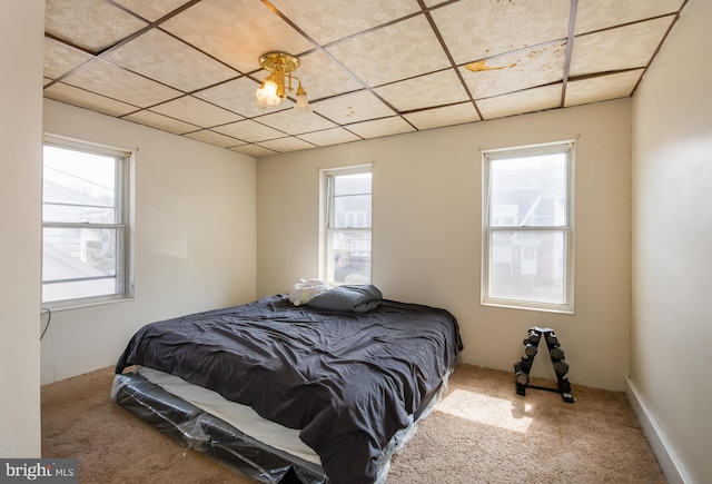 carpeted bedroom featuring multiple windows